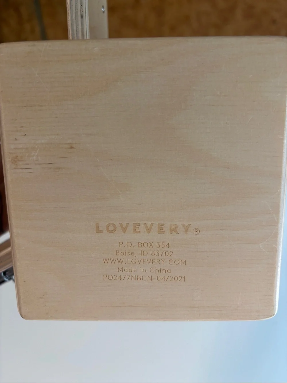 Wooden Lock Box Toy with Turquoise Handle and Red Door